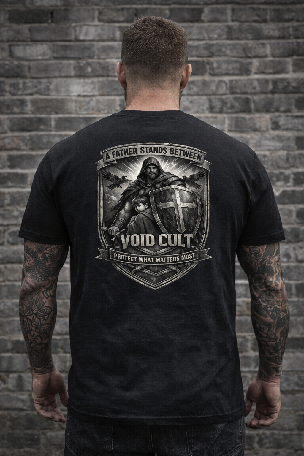 A FATHER STANDS BETWEEN – Heavy Backprint Tee