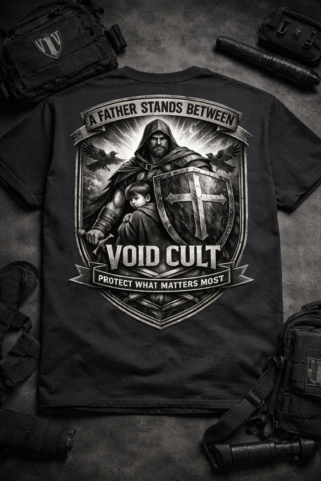 A FATHER STANDS BETWEEN – Heavy Backprint Tee